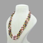 Natural Navratana Beads Necklace Mala (3 Line Multi Mix Colors)