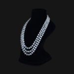 Natural Rock Crystal & Blue Sapphire Beads Necklace Mala (3 Line Colourless & Blue Colour)