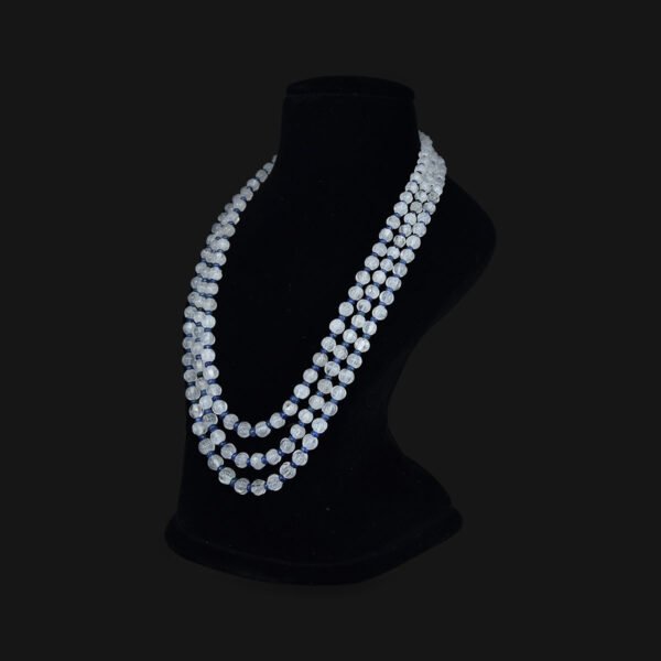 Natural Rock Crystal & Blue Sapphire Beads Necklace Mala (3 Line Colourless & Blue Colour)