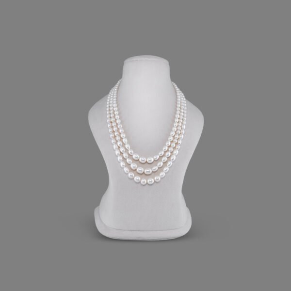 Natural Pearl Beads Necklace Mala (3 Line White Colours)