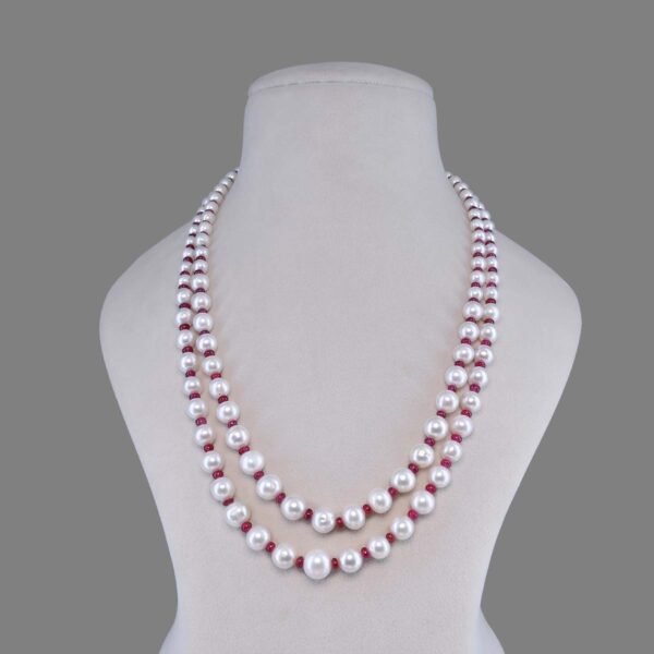 Natural Pearl Beads Necklace Mala (2 Line White & Red Colours)
