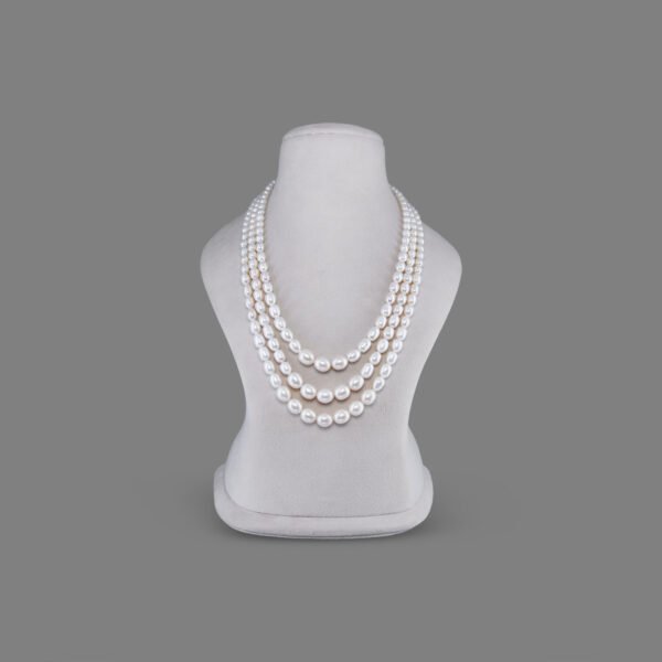 Natural Pearl Beads Necklace Mala ( 3 Line White Colours)