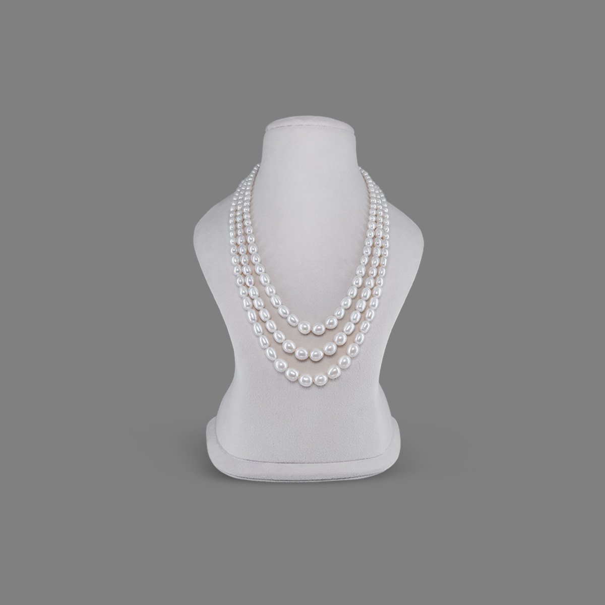 188-oval-pearl-mala-3line-1 Natural Pearl Beads Necklace Mala ( 3 Line White Colours) - Image 1