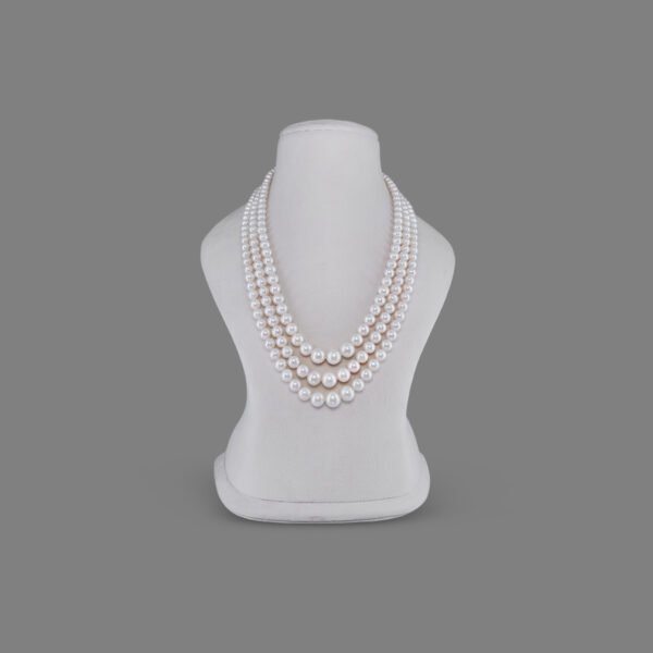 Natural Pearl Beads Necklace Mala ( 3 Line White Colours)