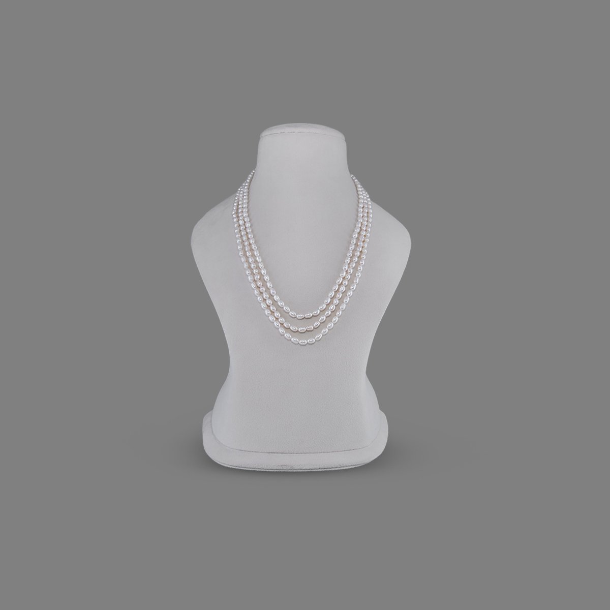 192-oval-pearl-mala-3line-1 Natural Pearl Beads Necklace Mala ( 3 Line White Colours) - Image 1