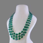 Natural Onyx & Pearl Beads Necklace Mala ( 3 Line White & Green Colour)
