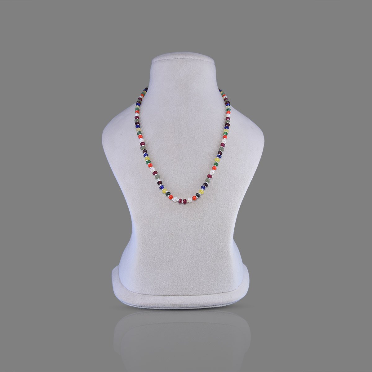 196-round-navratna-stone-mala-1 Natural Navratana Beads Necklace Mala (Multi Mix Colors) - Image 1