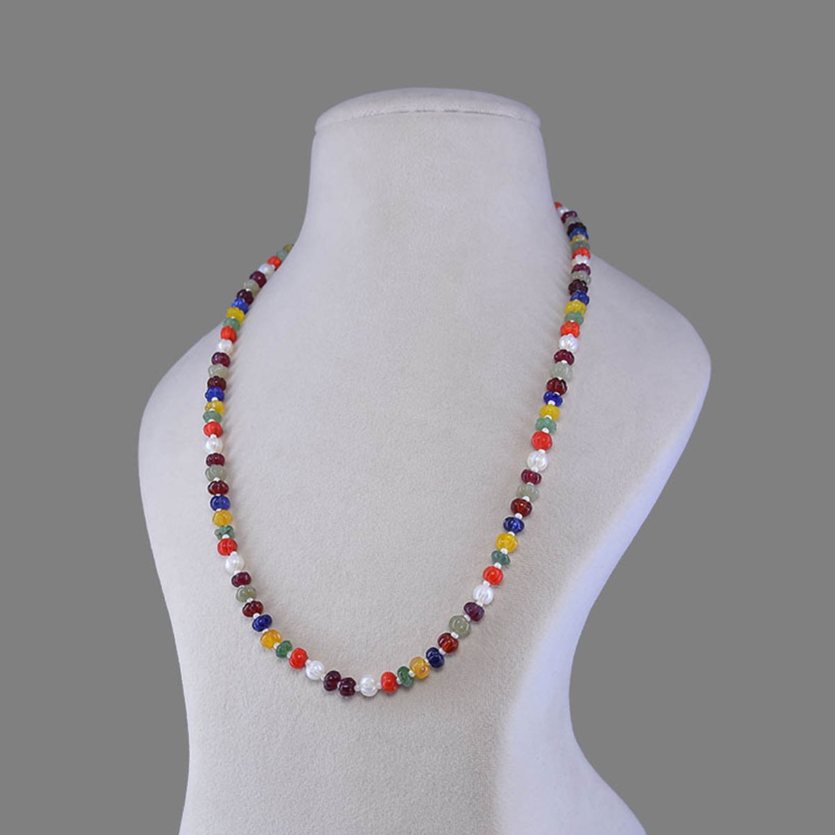 197-round-navratna-stone-mala-1 Natural Navratana Melon Beads Necklace Mala (Multi Mix Colour) - Image 1