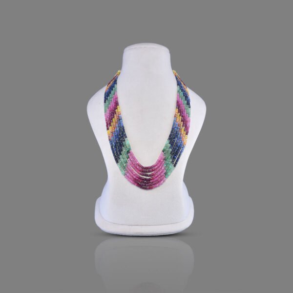 Natural Ruby, Sapphire & Emerald Beads Necklace Mala