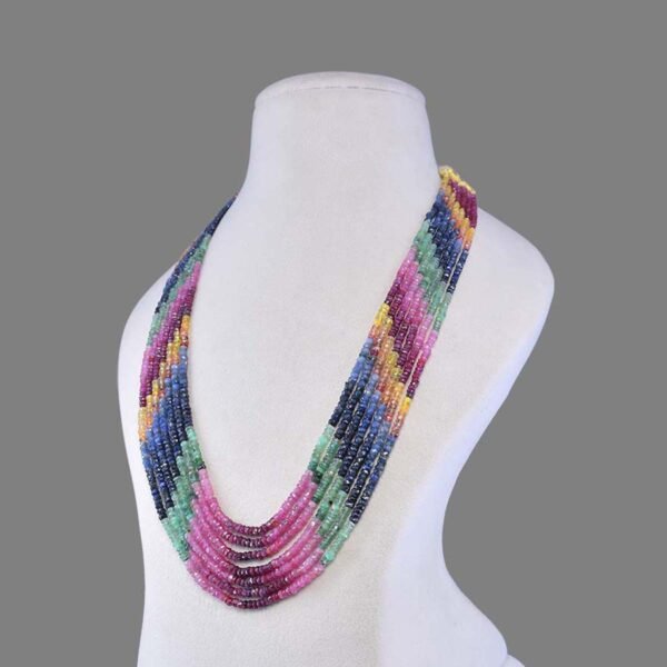 Natural Ruby, Sapphire & Emerald Beads Necklace Mala