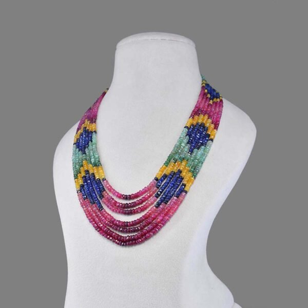 Natural Ruby, Sapphire & Emerald Beads Necklace Mala (7 Line)