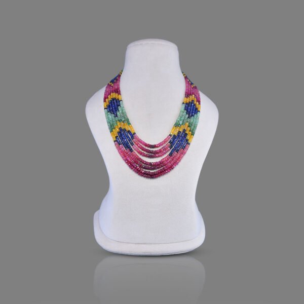 Natural Ruby, Sapphire & Emerald Beads Necklace Mala (7 Line)