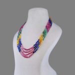 Natural Emerald, Blue & Yellow Sapphire, Ruby 4 Line Beads Necklace Mala