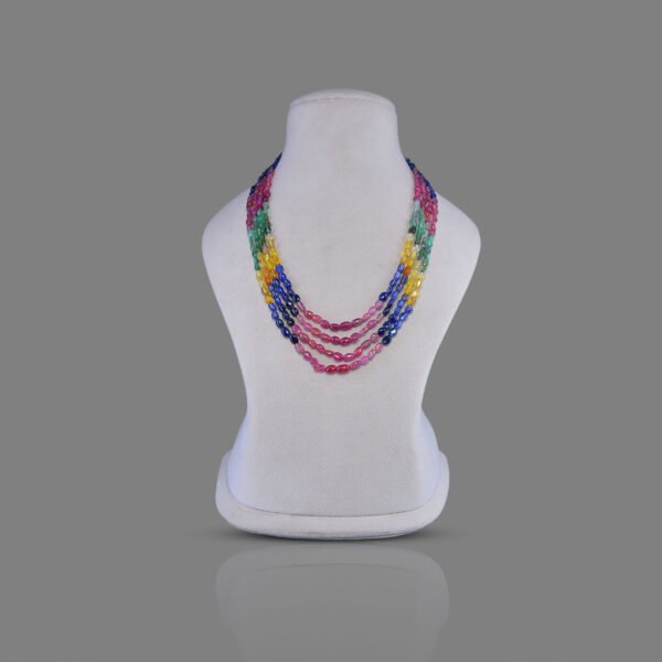 Natural Emerald, Blue & Yellow Sapphire, Ruby 4 Line Beads Necklace Mala