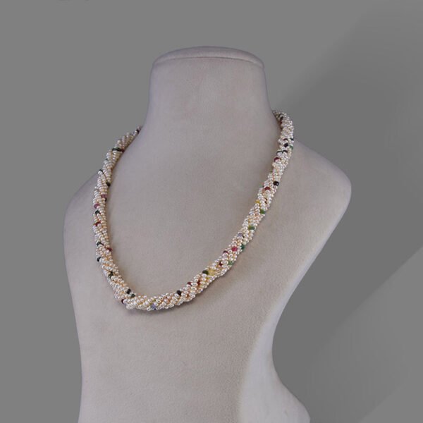 Natural Precious Mixed Stone &  Pearl Beads Necklace Mala ( 5 Line Pink & Mixed Colour)