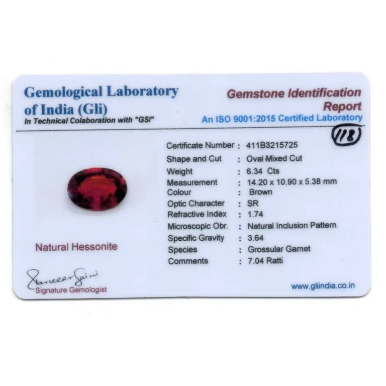 6.34 Carats Hessonite Garnet ( 7.04 Ratti Gomed ) - Image 3