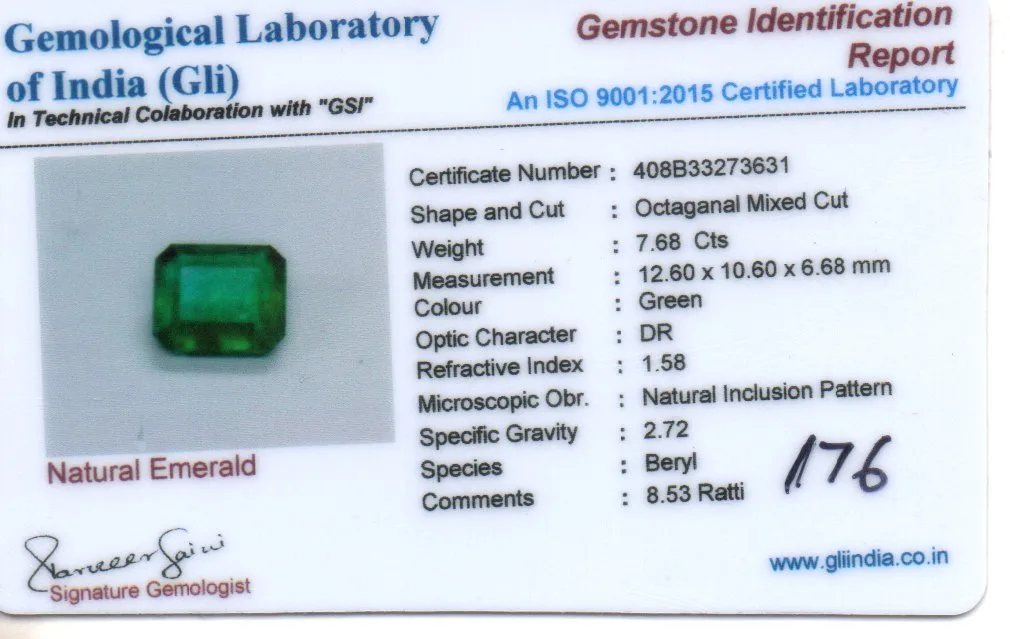 7.68 Carats Emerald ( 8.53 Ratti Panna ) 3