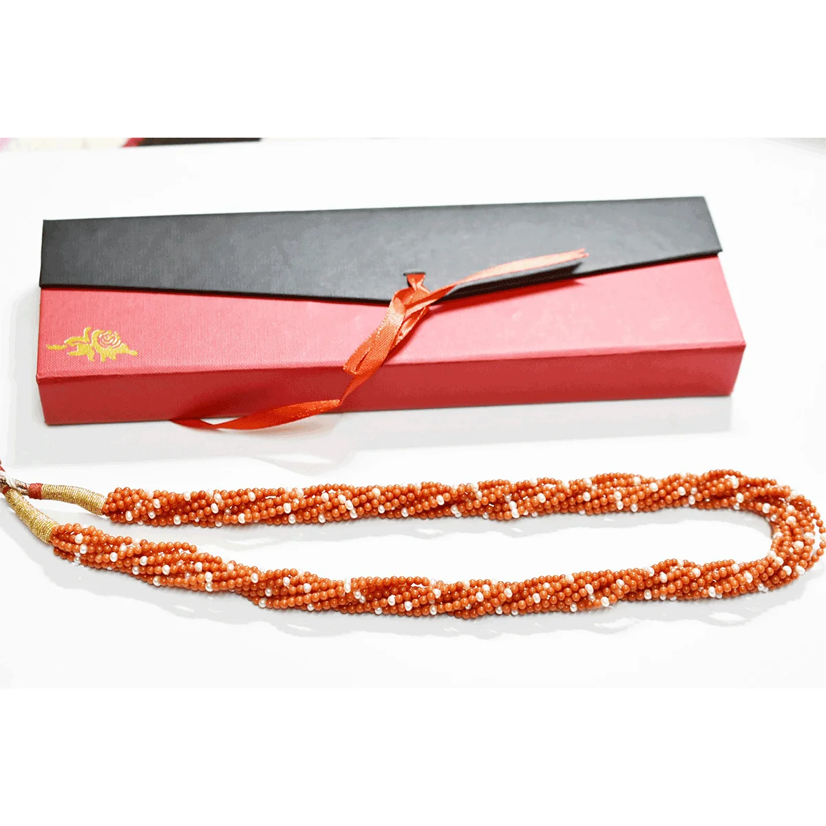 Red Coral Pearl Beads Necklace ( Moonga Moti Mala ) - Image 5