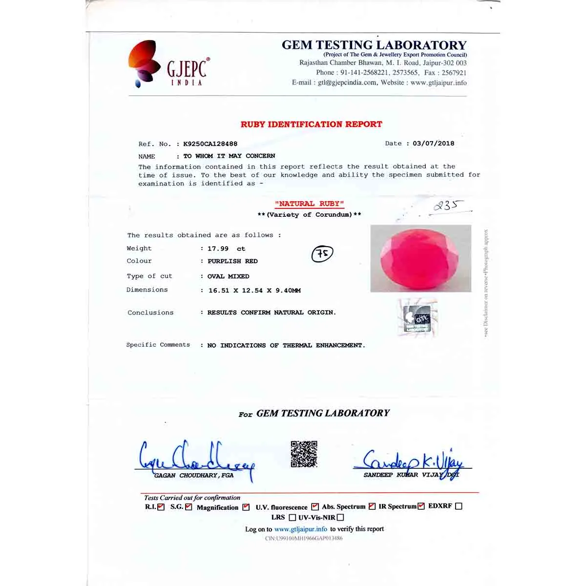 17.99 Carats Ruby ( 19.99 Ratti Manak ) - Image 3