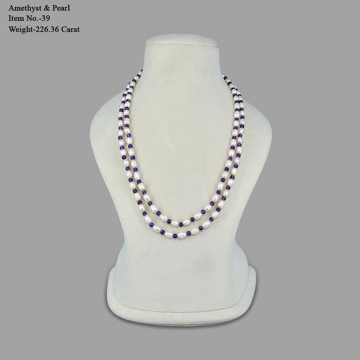 RGW-Gemstones-mala-0125-Amythyst,pearl -39 (1) Natural Amethyst and Pearl Beads Mala ( 2 Line Purple White ) - Image 2