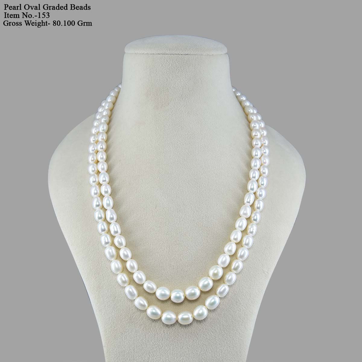 RGW-Gemstones-mala-0125-Pearl-153 (1) Natural Oval Graded Beads Necklace ( 2 Lines White ) - Image 2