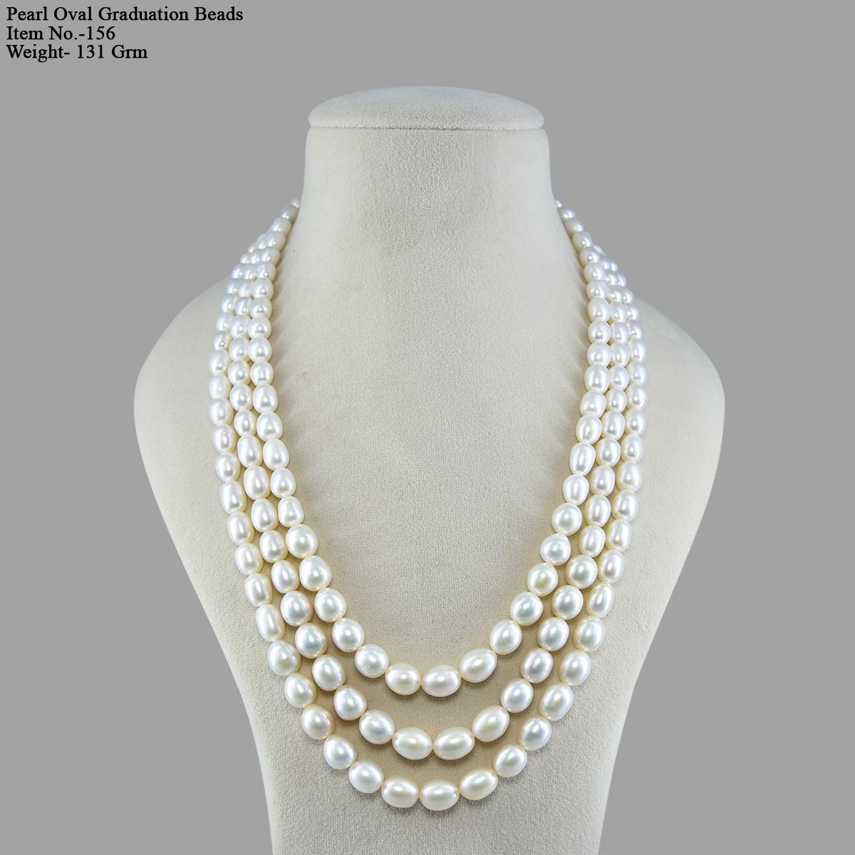 RGW-Gemstones-mala-0125-Pearl-156 (1) Pearl Oval Graduation Beads Necklace ( 3 Lines White ) - Image 2