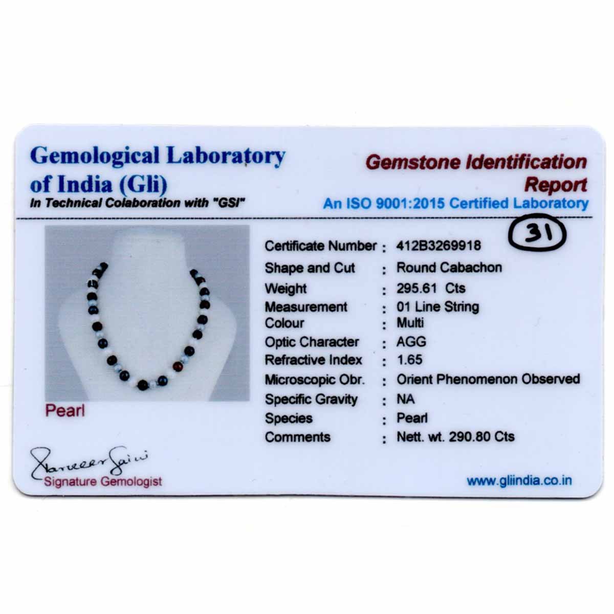 RGW-Gemstones-mala-0125-Pearl Certificate -31 Freshwater Pearl Moti Mala Necklace (Single Line Multi Colour ) - Image 3