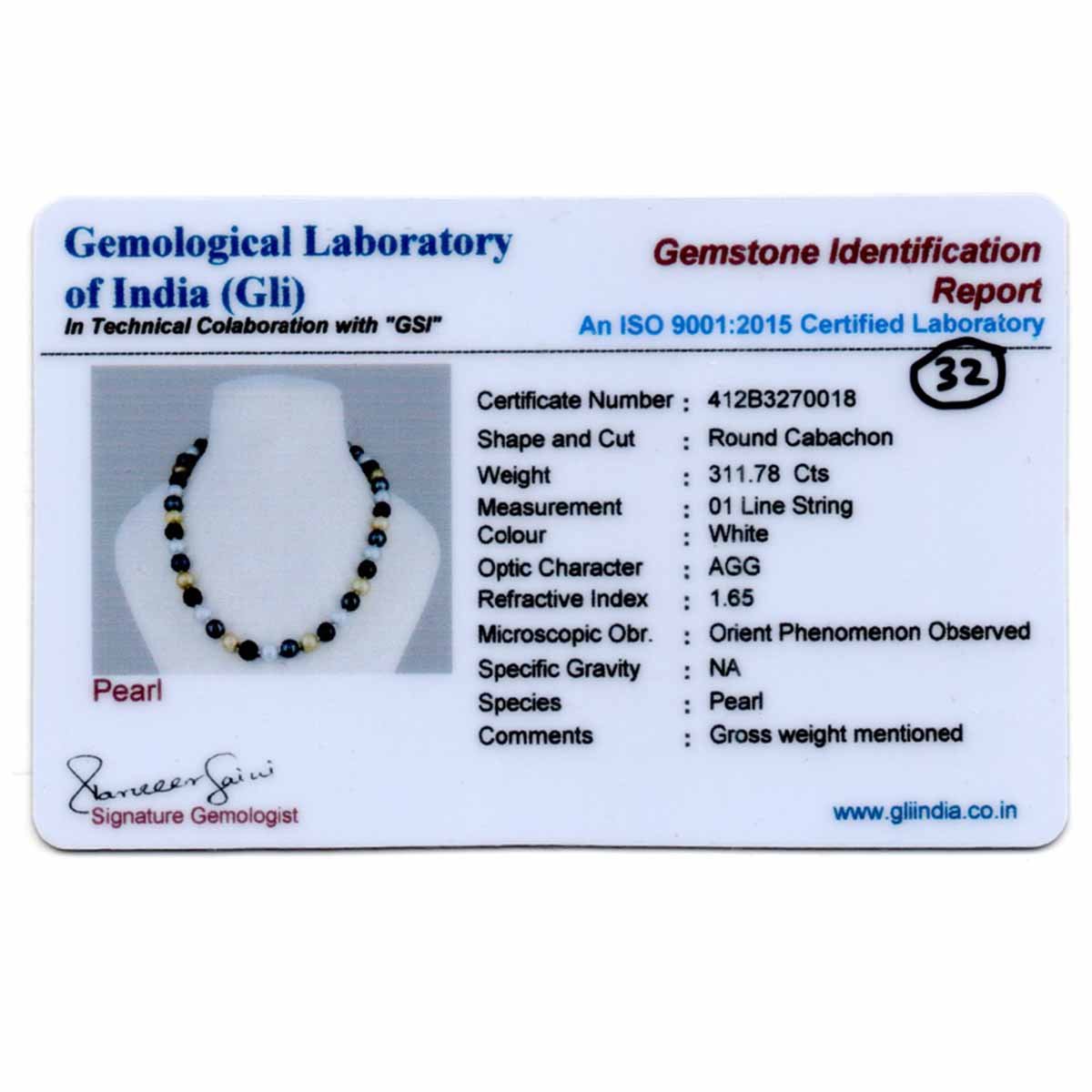 RGW-Gemstones-mala-0125-Pearl Certificate -32 Freshwater Pearl Moti Mala Necklace (Single Line Multi Colour ) - Image 3