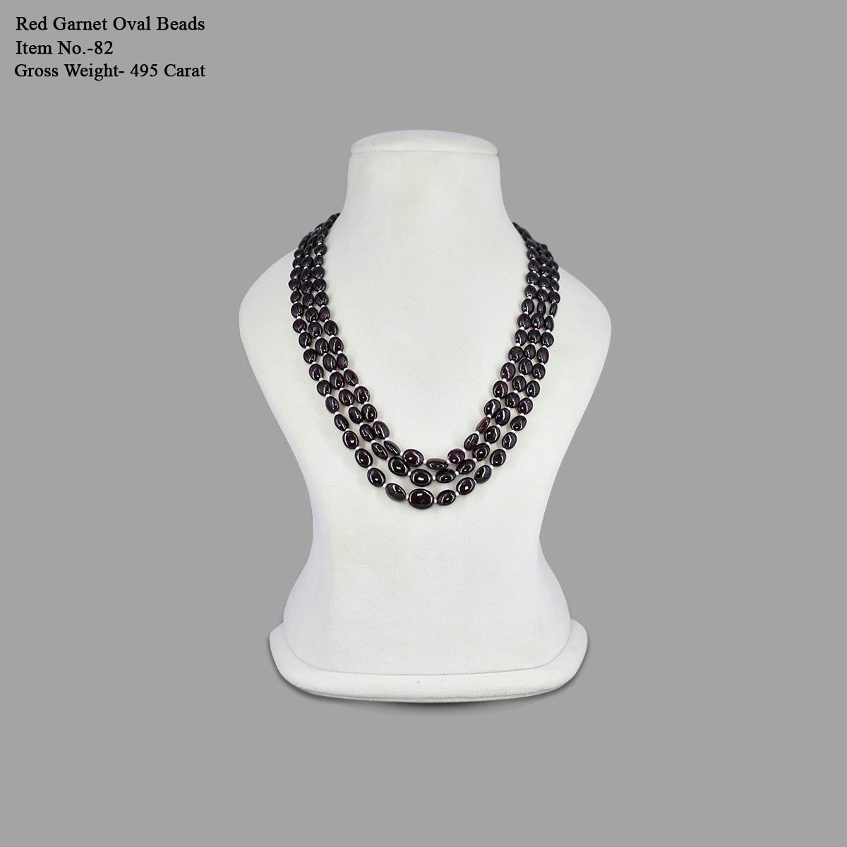 RGW-Gemstones-mala-0125-Red Garnet-82 (1) Red Garnet Oval Beads Mala Necklace ( 3 Lines Red ) - Image 2