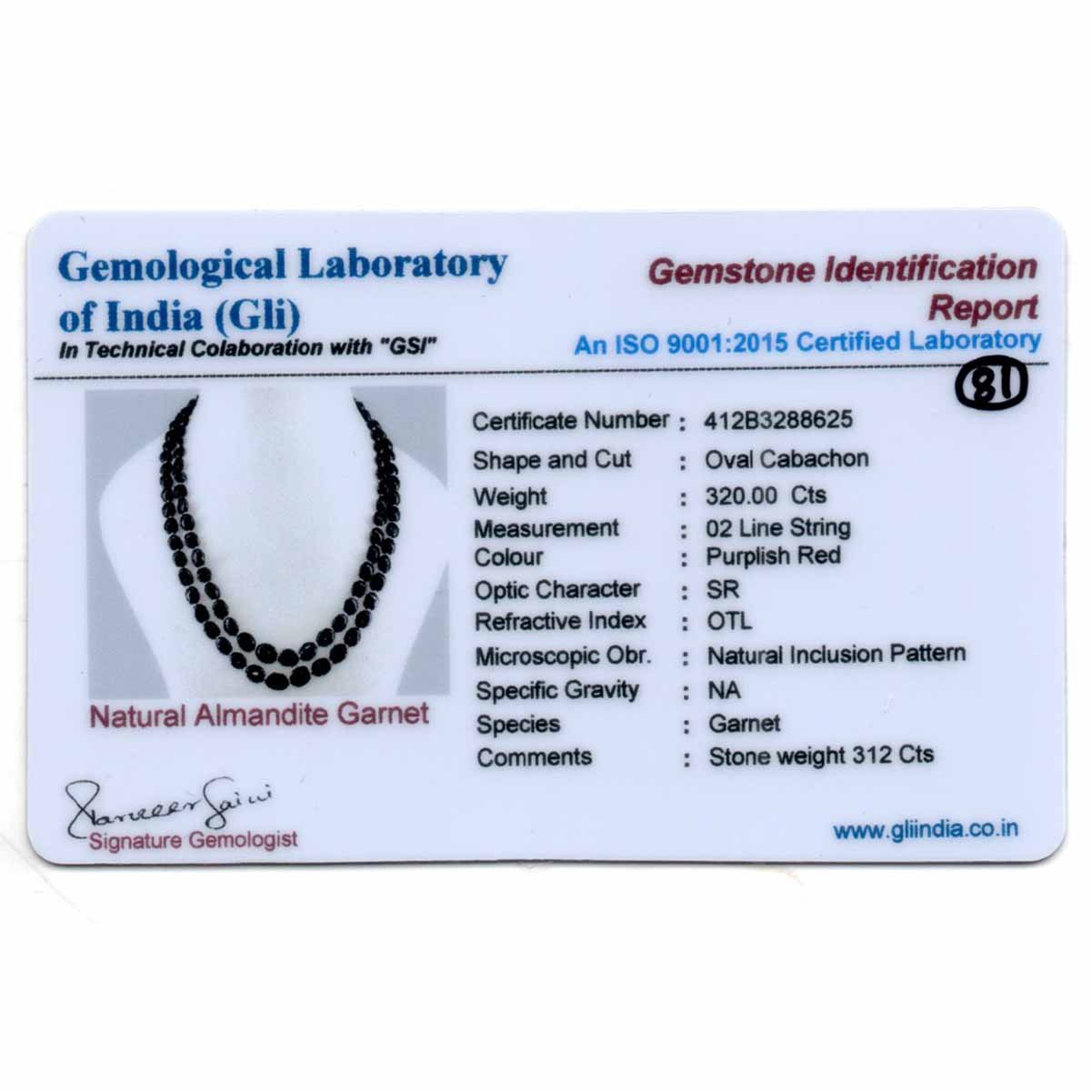 RGW-Gemstones-mala-0125-Red Garnet Certificate -81 Red Garnet Oval Beads Mala Necklace ( 2 Lines Red ) - Image 3