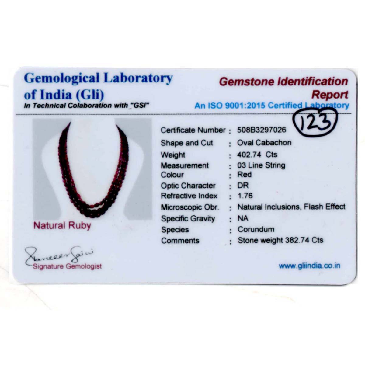 RGW-Gemstones-mala-0125-Ruby -123 Certificate Natural and Certified Ruby Beads Necklace Mala ( 3 Lines Pink ) - Image 3