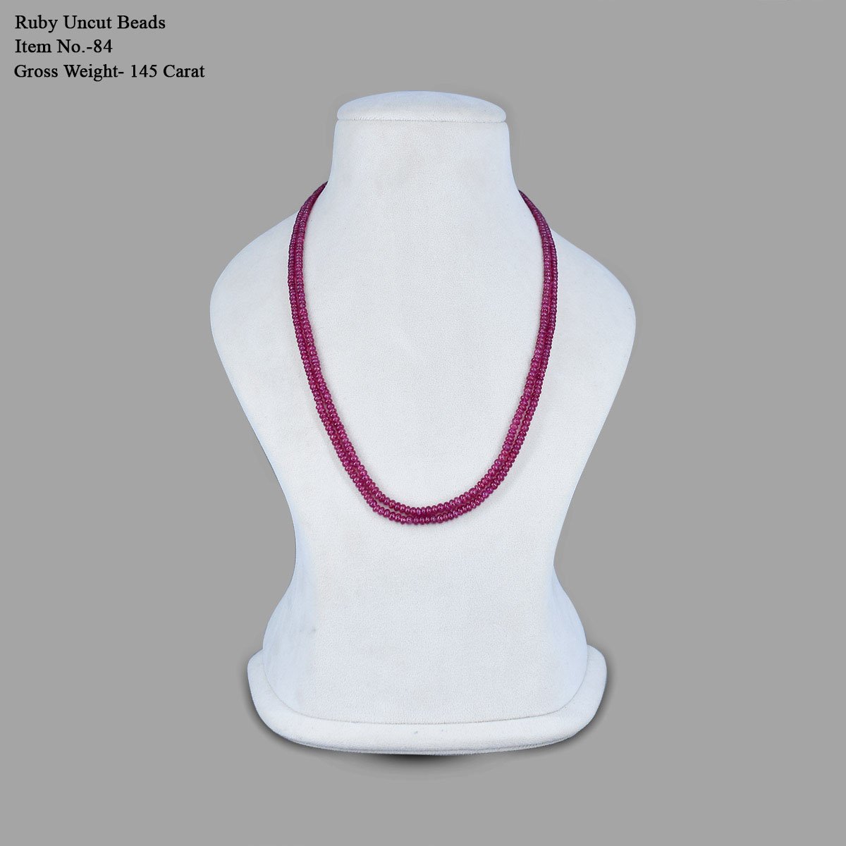 RGW-Gemstones-mala-0125-Ruby Uncut-84 (1) Natural Ruby Uncut Beads Necklace Mala ( 2 Lines Pinkish Red ) - Image 2