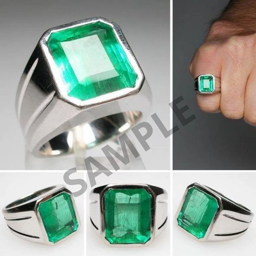 7.30 carats Natural Emerald with Silver Ring - Image 5