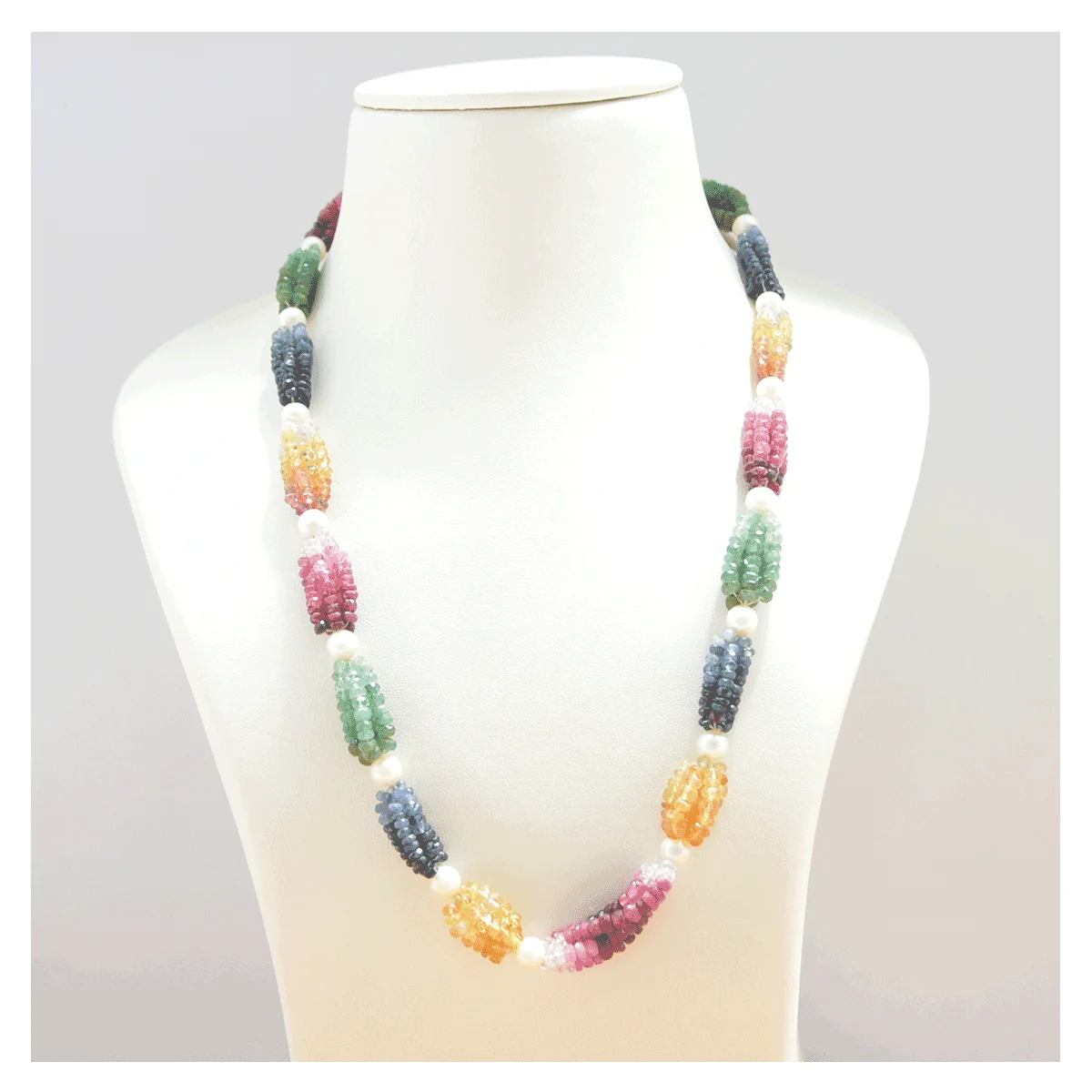 Rainbow Mala Necklace with Natural Emerald, Ruby & Sapphire 1