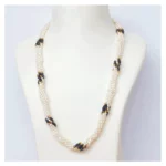Pearl and Blue Sapphire Beads Mala with Gold Foil Beads
