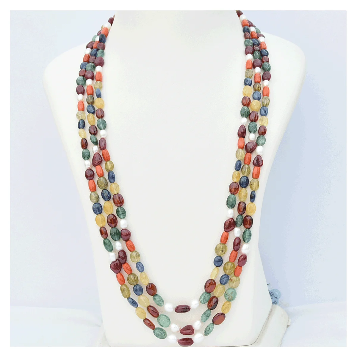Navratan Stone Mala Necklace with Lab Certificate - Image 1
