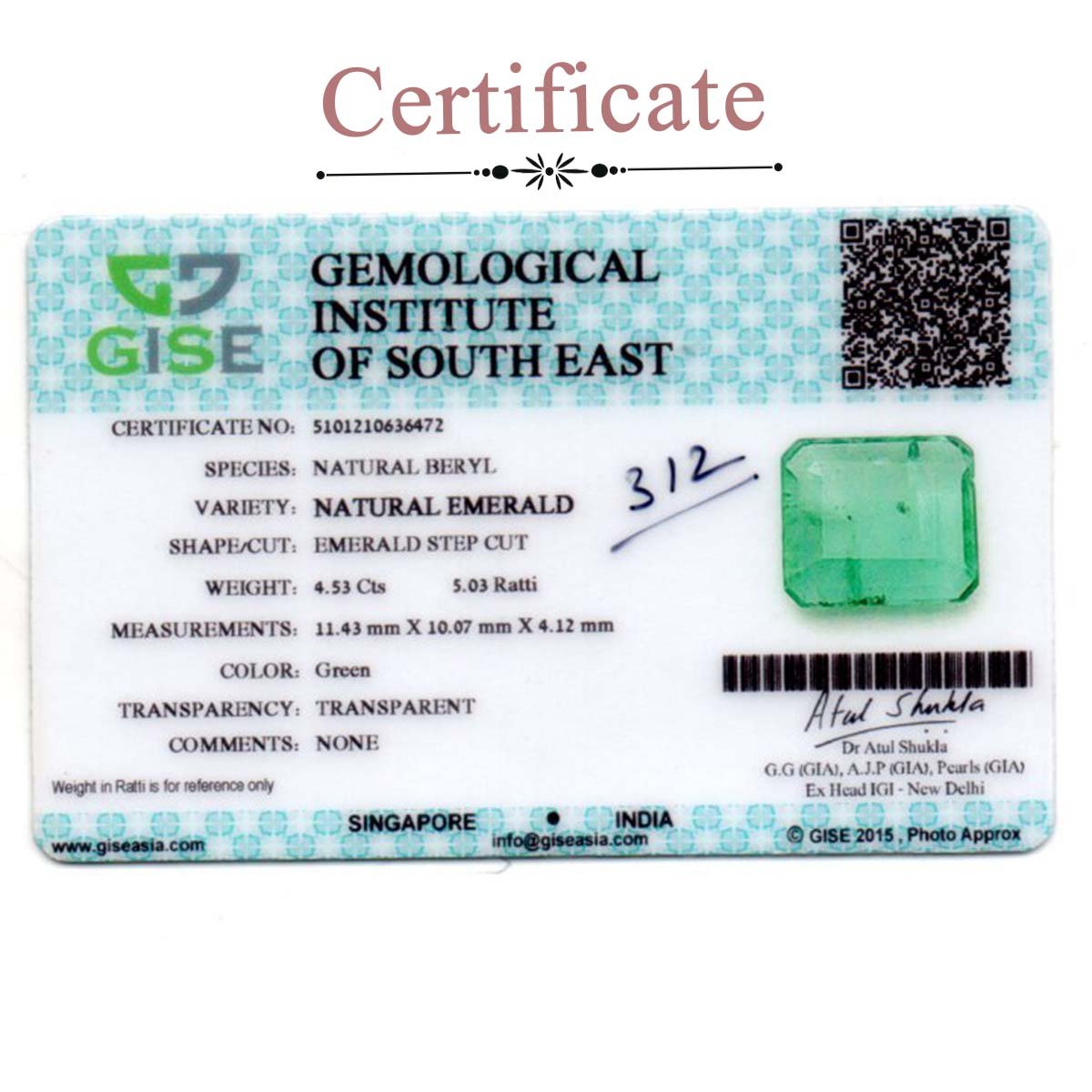 d0825-rg-em-312-3-certificate 4.53 Carats Emerald ( 5.03 Ratti Panna ) - Image 3