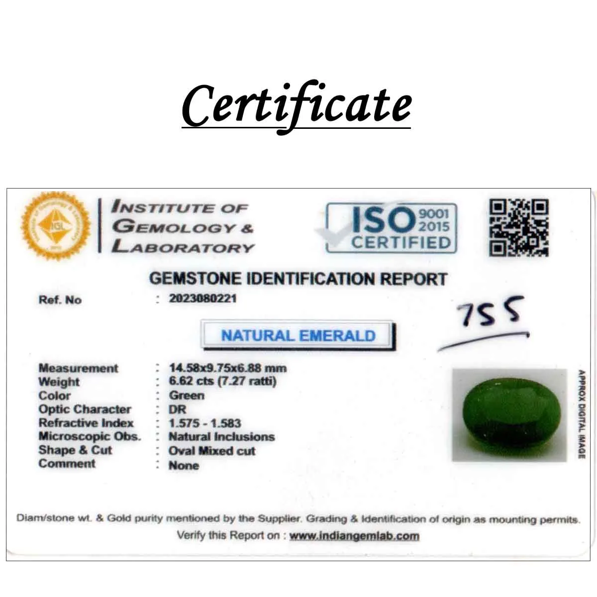 6.62 Carats Emerald ( 7.27 Ratti Panna ) - Image 6