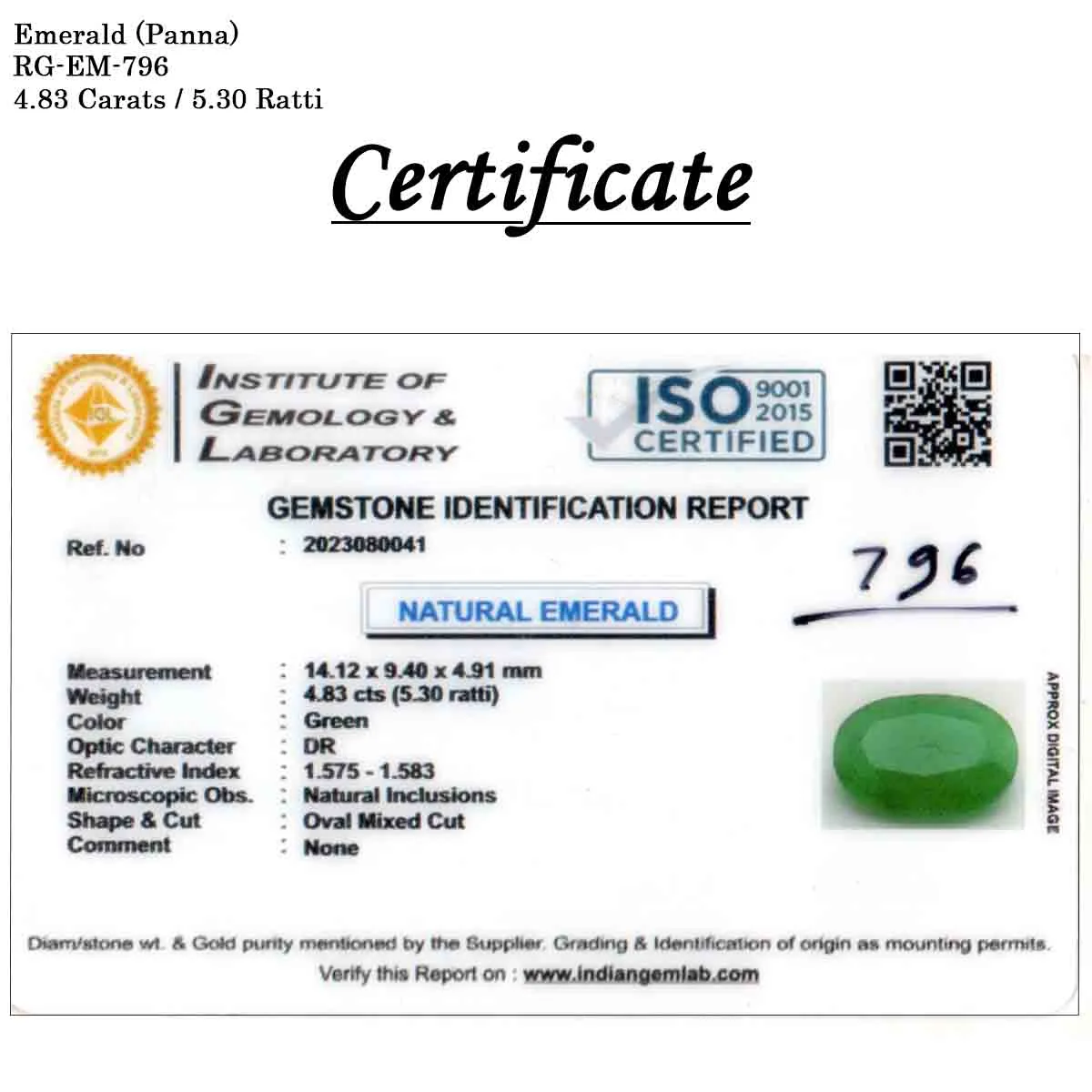 4.83 Carats Emerald ( 5.3 Ratti Panna ) - Image 6