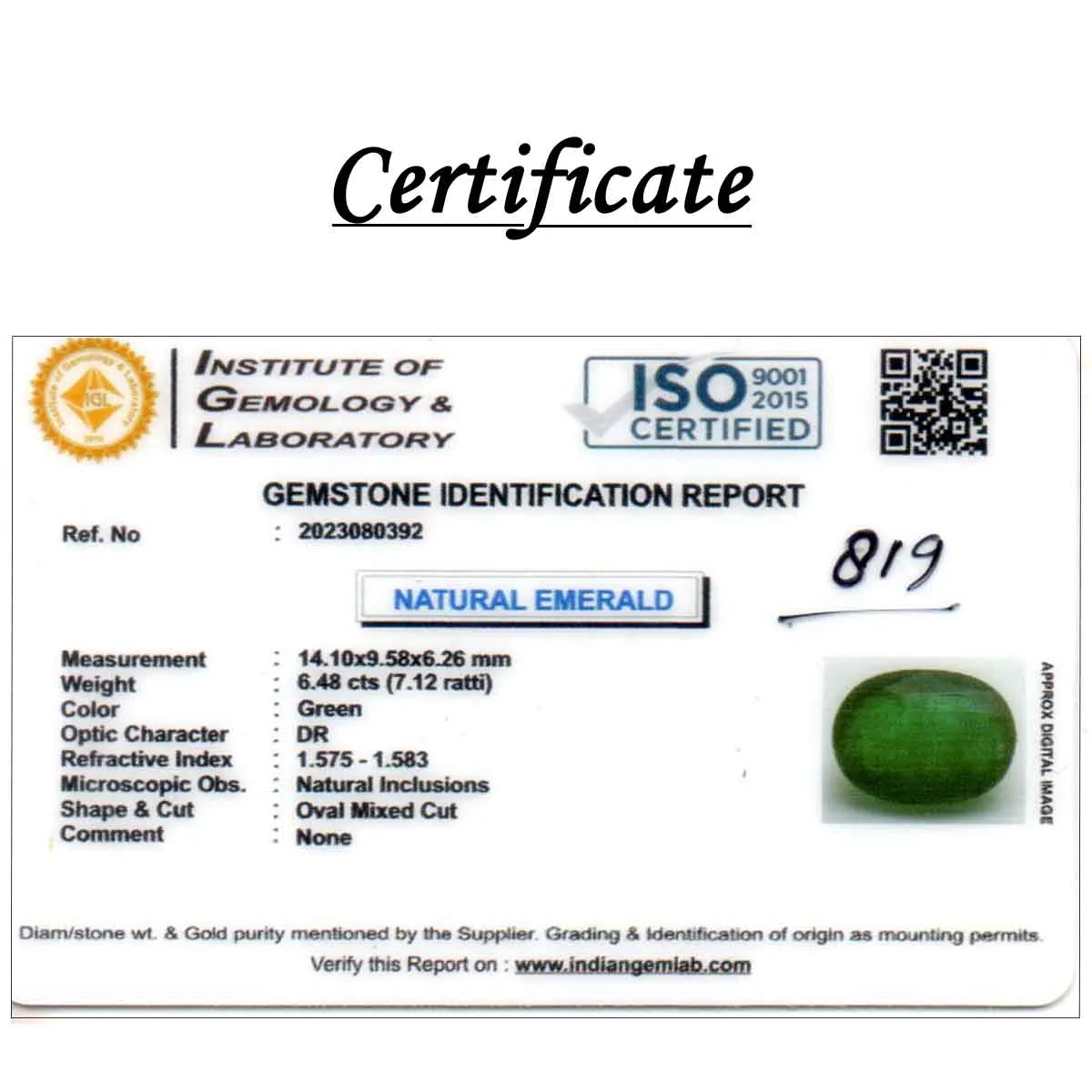 6.48 Carats Emerald ( 7.12 Ratti Panna ) - Image 6