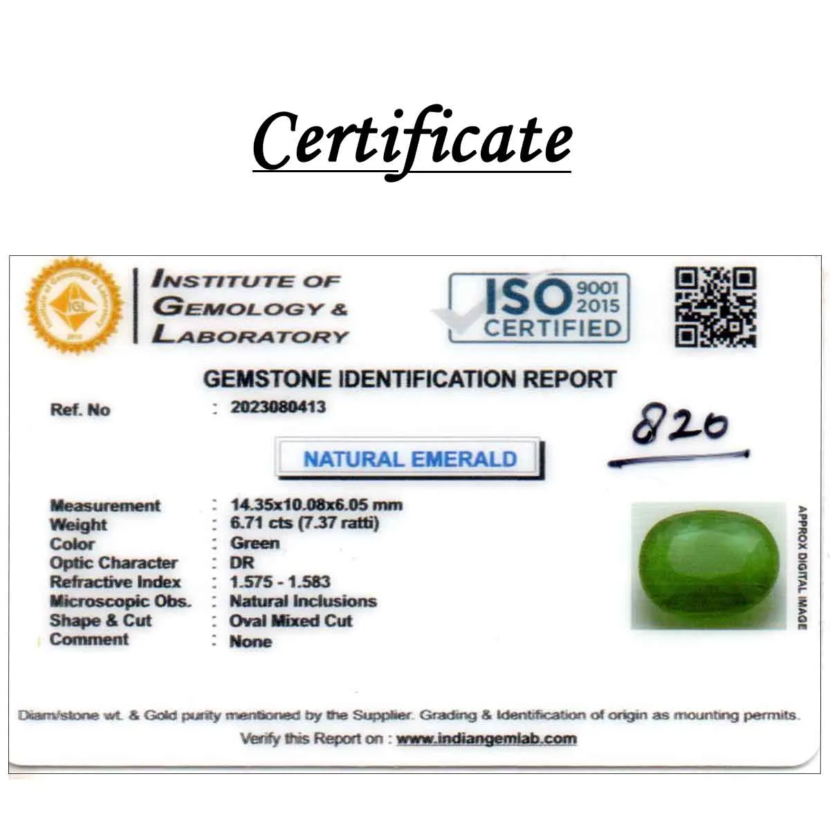 6.71 Carats Emerald ( 7.37 Ratti Panna ) - Image 6