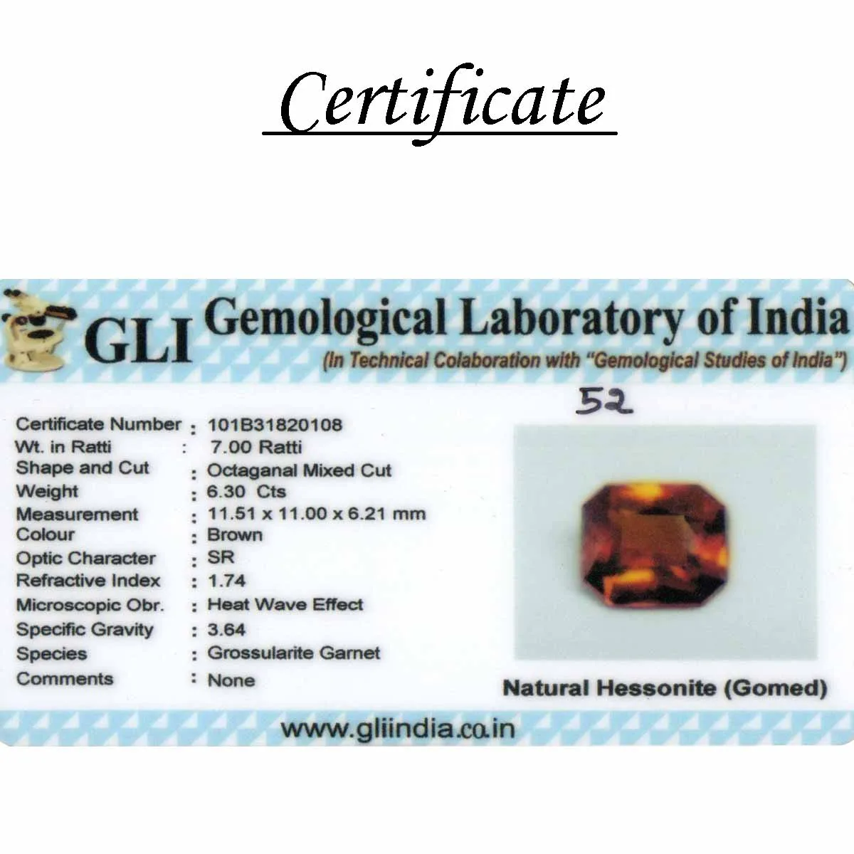 6.3 Carats Hessonite Garnet 7 Ratti Gomed Rajendra s Gems World Gemstone Dealer in New Delhi