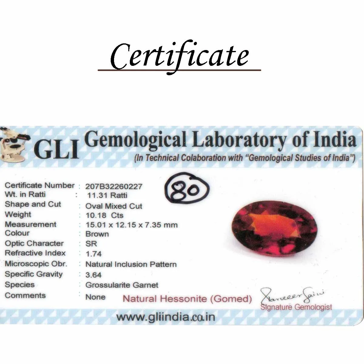 10.18 Carats Hessonite Garnet ( 11.31 Ratti Gomed ) - Image 5