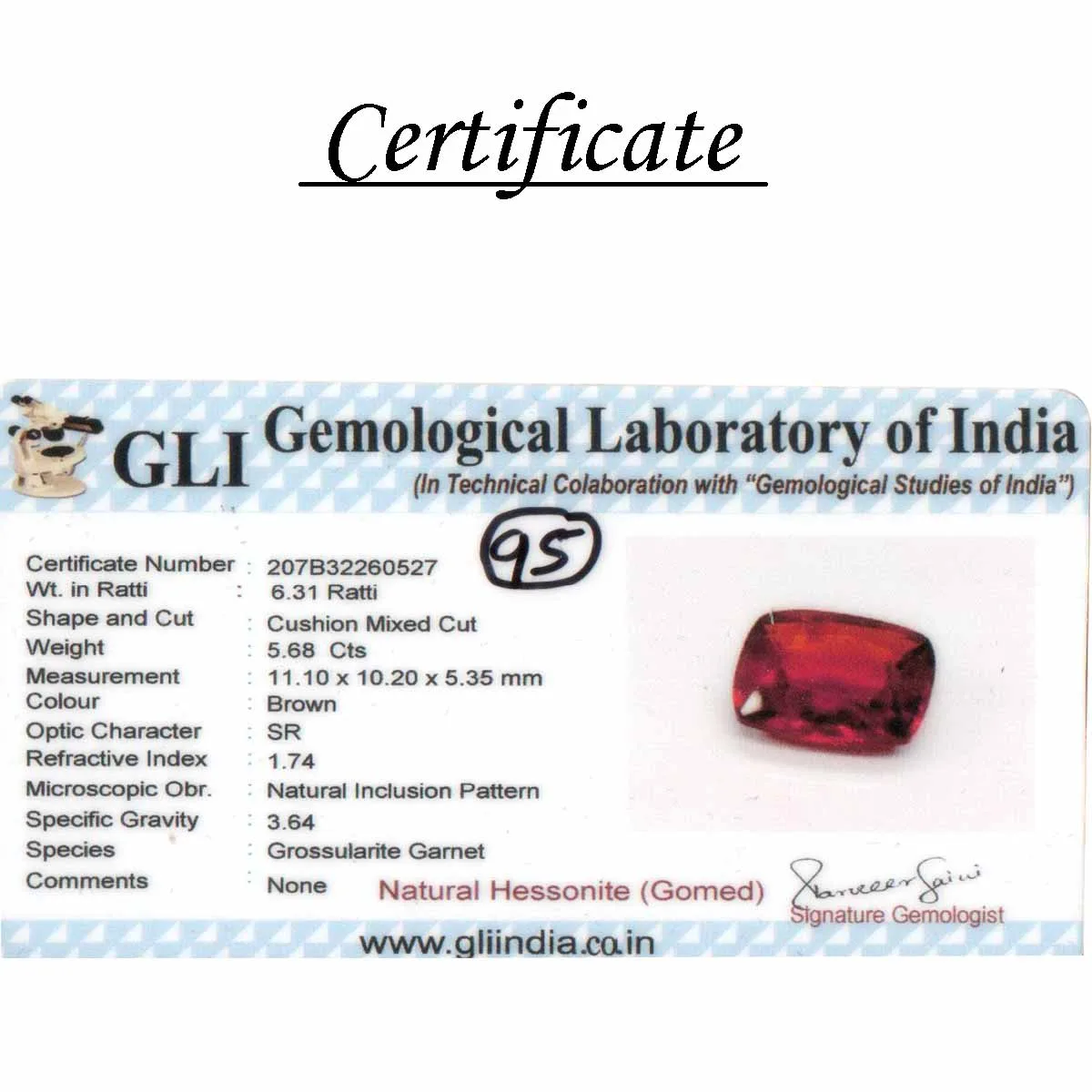 5.68 Carats Hessonite Garnet ( 6.31 Ratti Gomed ) - Image 5