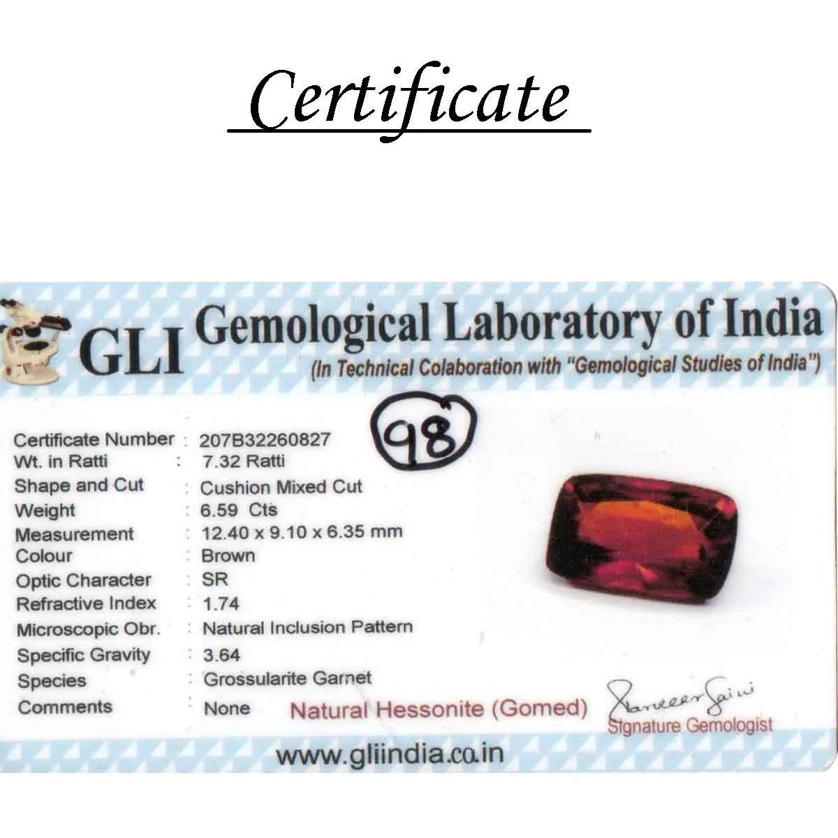 6.59 Carats Hessonite Garnet ( 7.32 Ratti Gomed ) - Image 5