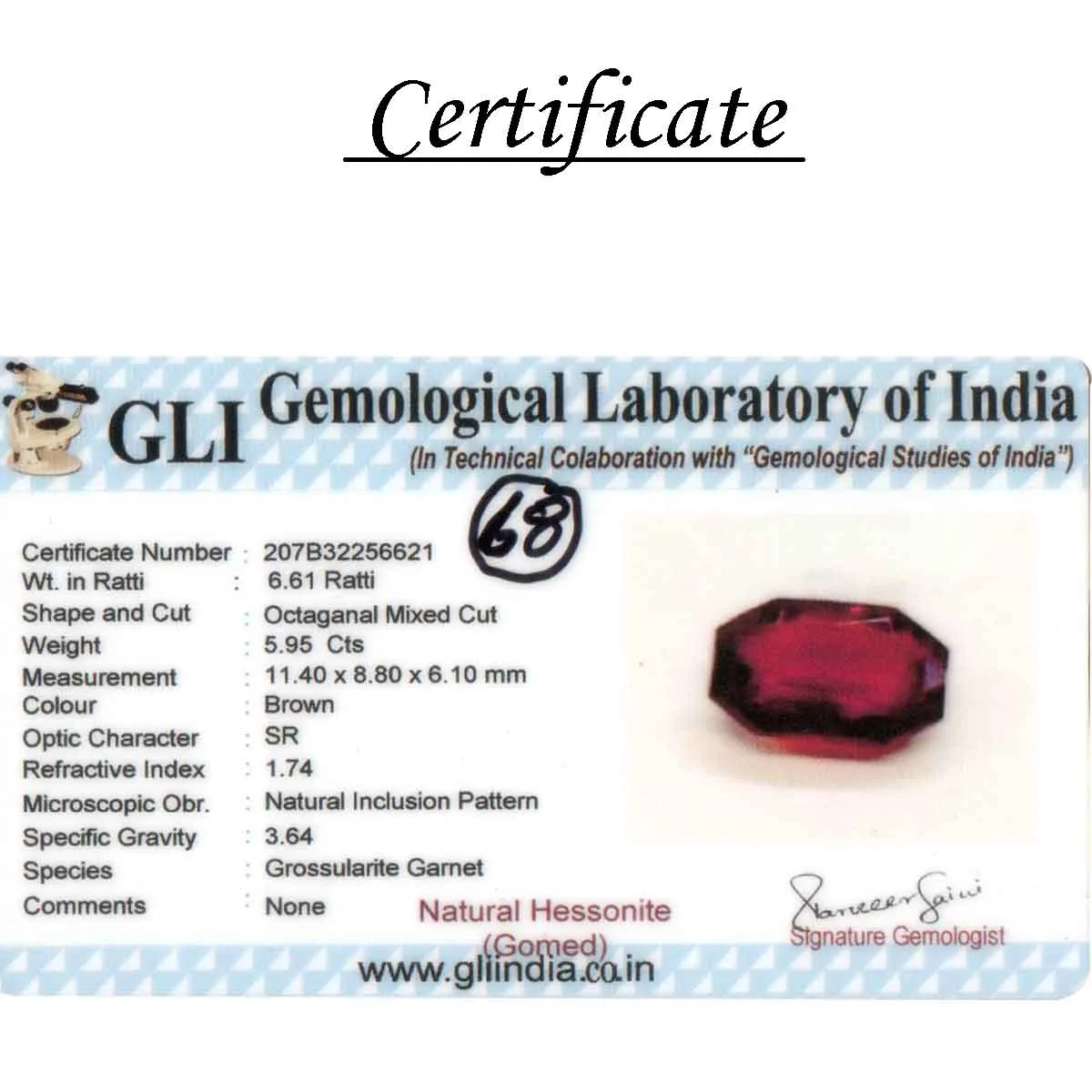 5.95 Carats Hessonite Garnet ( 6.61 Ratti Gomed ) - Image 5