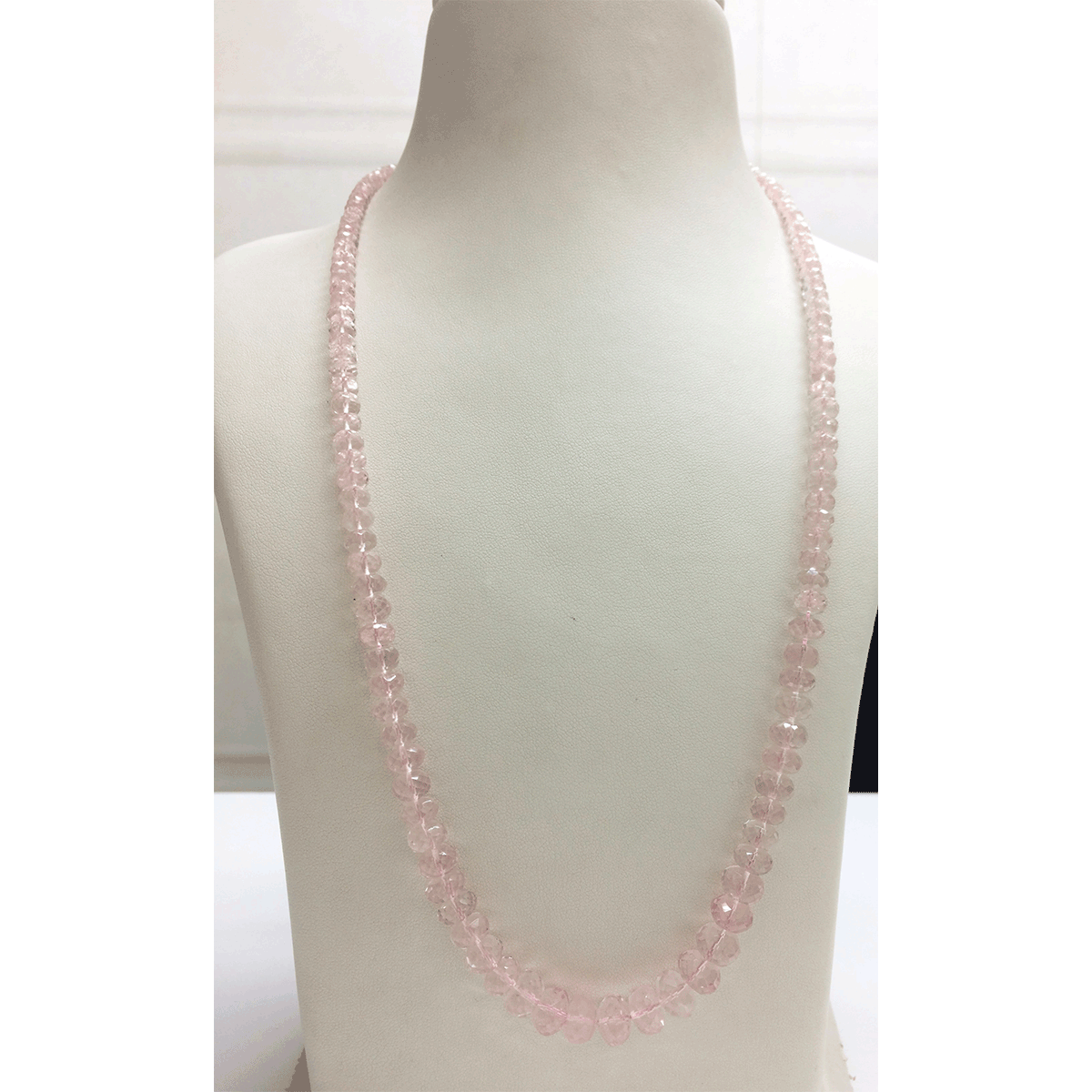 2 Layer Flat Oval Glass Beads Necklace With Lakshmi Pendant, Light Pink