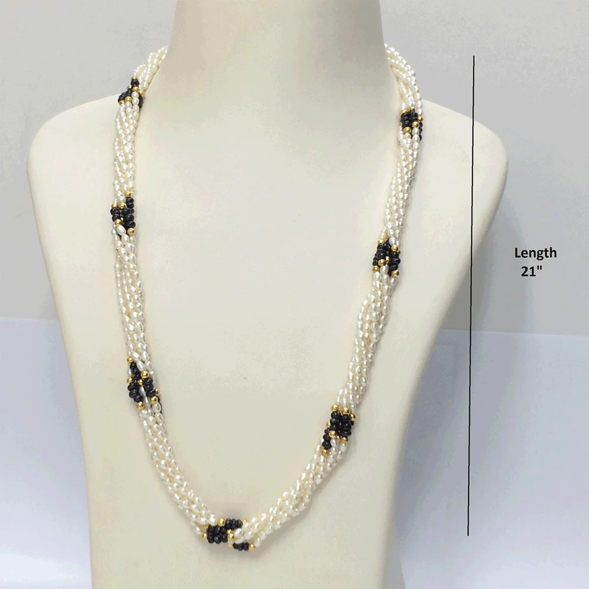 Pearl and Blue Sapphire Beads Mala with Gold Foil Beads - Image 3