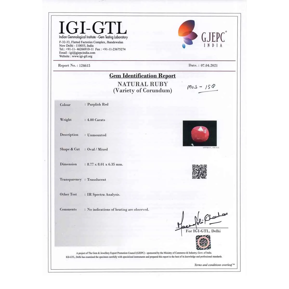 4 Carats Ruby ( 4.44 Ratti Manik ) - Rajendra's Gems World