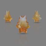 Natural Citrine Handcrafted Carved Leaf Design Gemstone 3 pcs Set